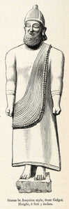1878 Wood Engraving Cyprus Statue Assyrian Style Golgoi Artifact XGS3