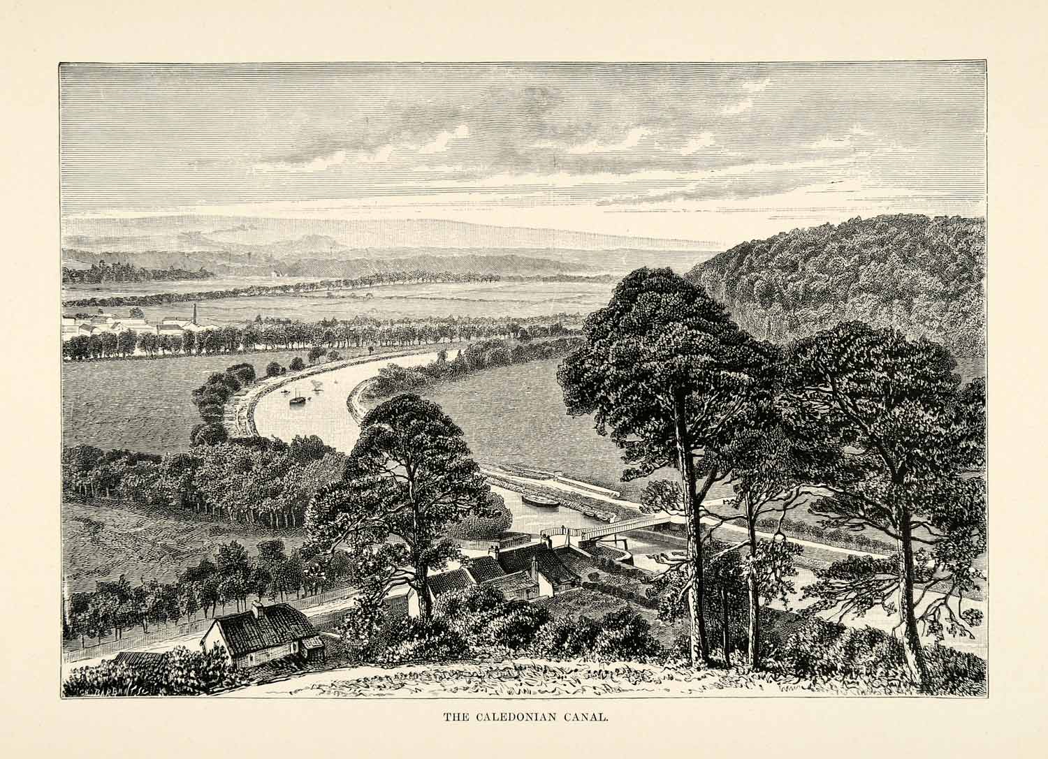 1882 Wood Engraving Caledonian Canal Scotland Landscape Engineer Thomas XGS6