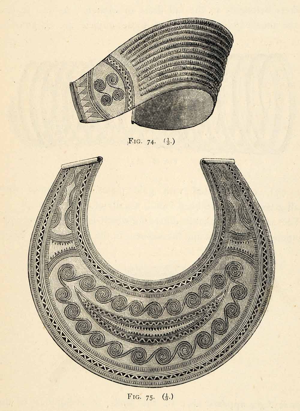 1882 Woodcut Diadem Breastplate Headband Ornaments Jewelry Archaeological XGS8