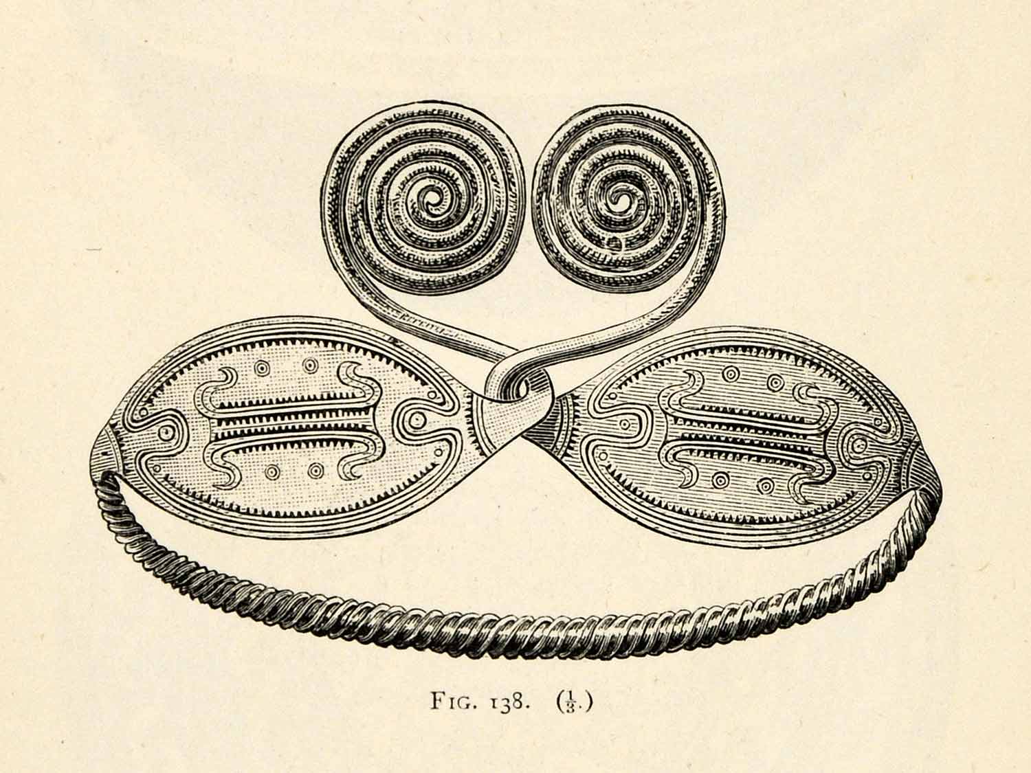 1882 Woodcut Bronze Age Head Ring Crown Archaeological Jewelry Prehistoric XGS8