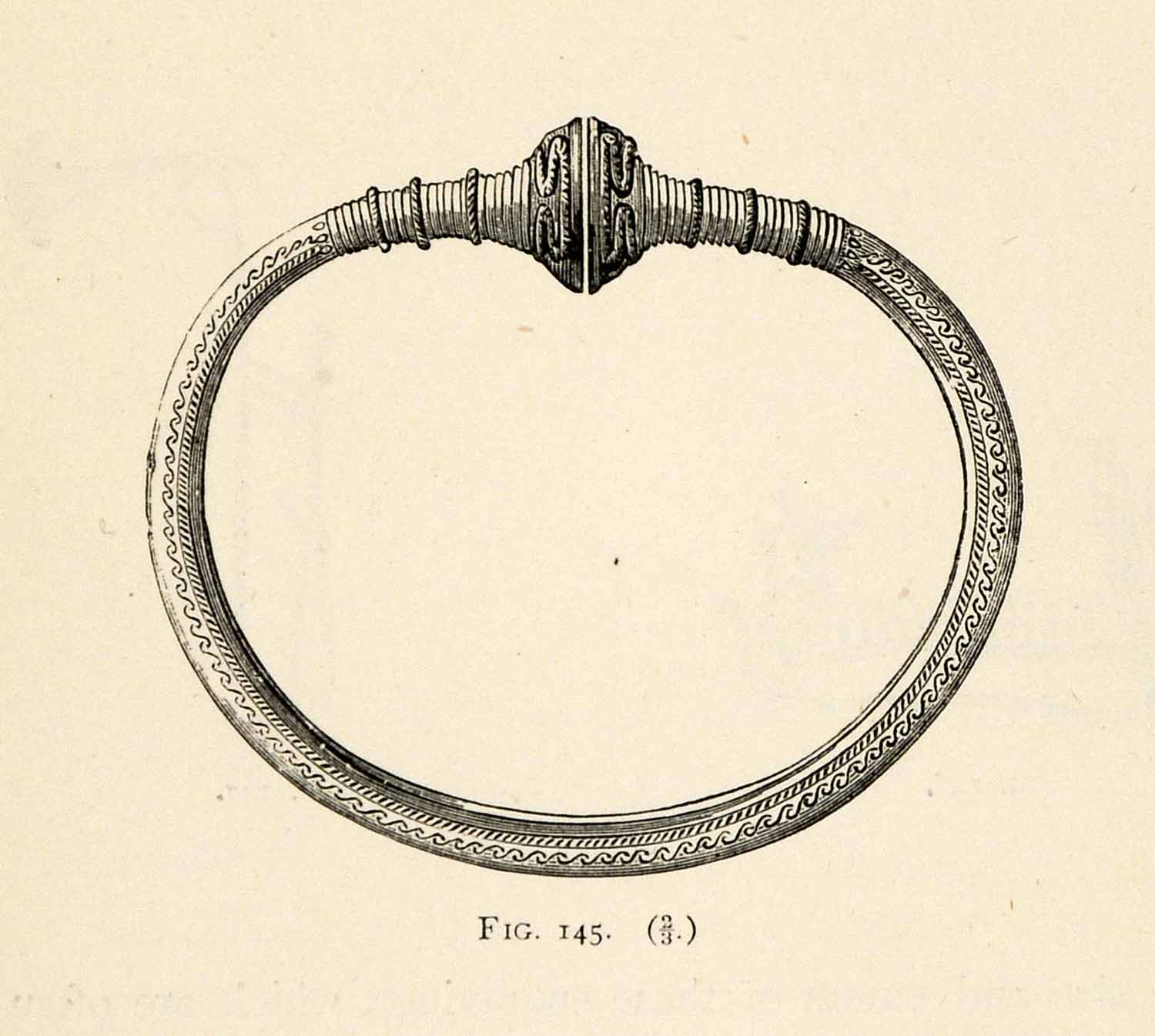 1882 Woodcut Archaeological Gold Ring Jewelry Prehistoric Jewel Bronze Age XGS8