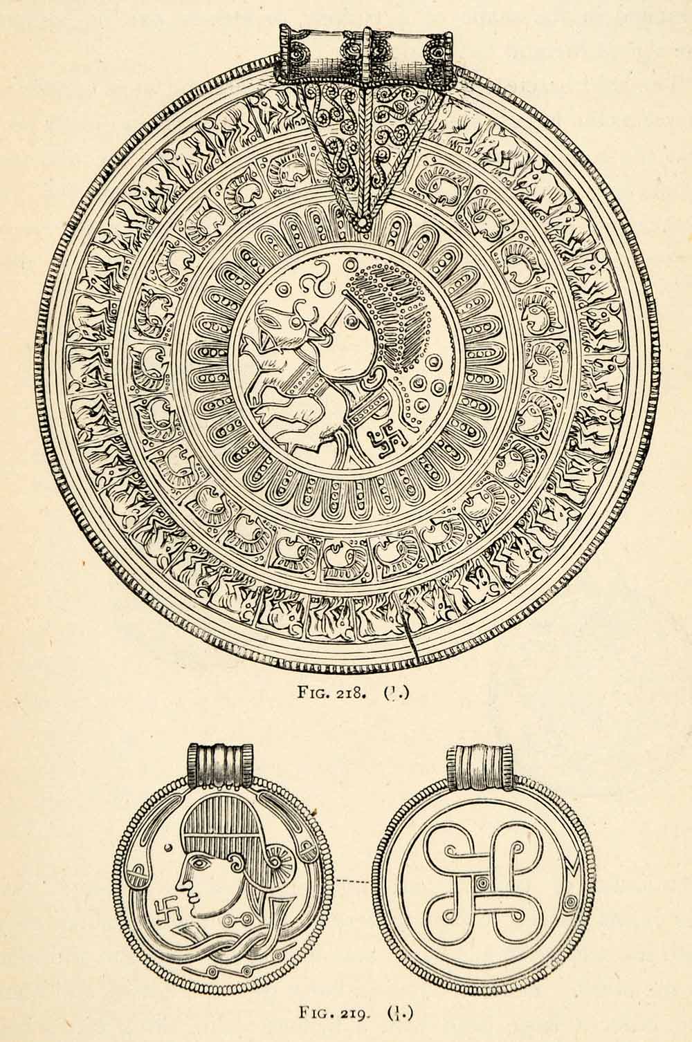 1882 Woodcut Iron Age Middle Iron Age Gold Bracteates Archaeological XGS8