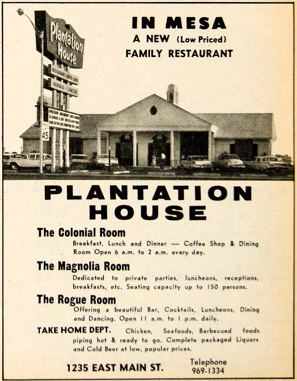 1962 Ad Plantation House Mesa Arizona Colonial Magnolia Rogue Room XGSC4