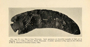 1910 Print Neolithic Knife Flint Beloit Wisconsin Archeology Hunt Implement XGT1