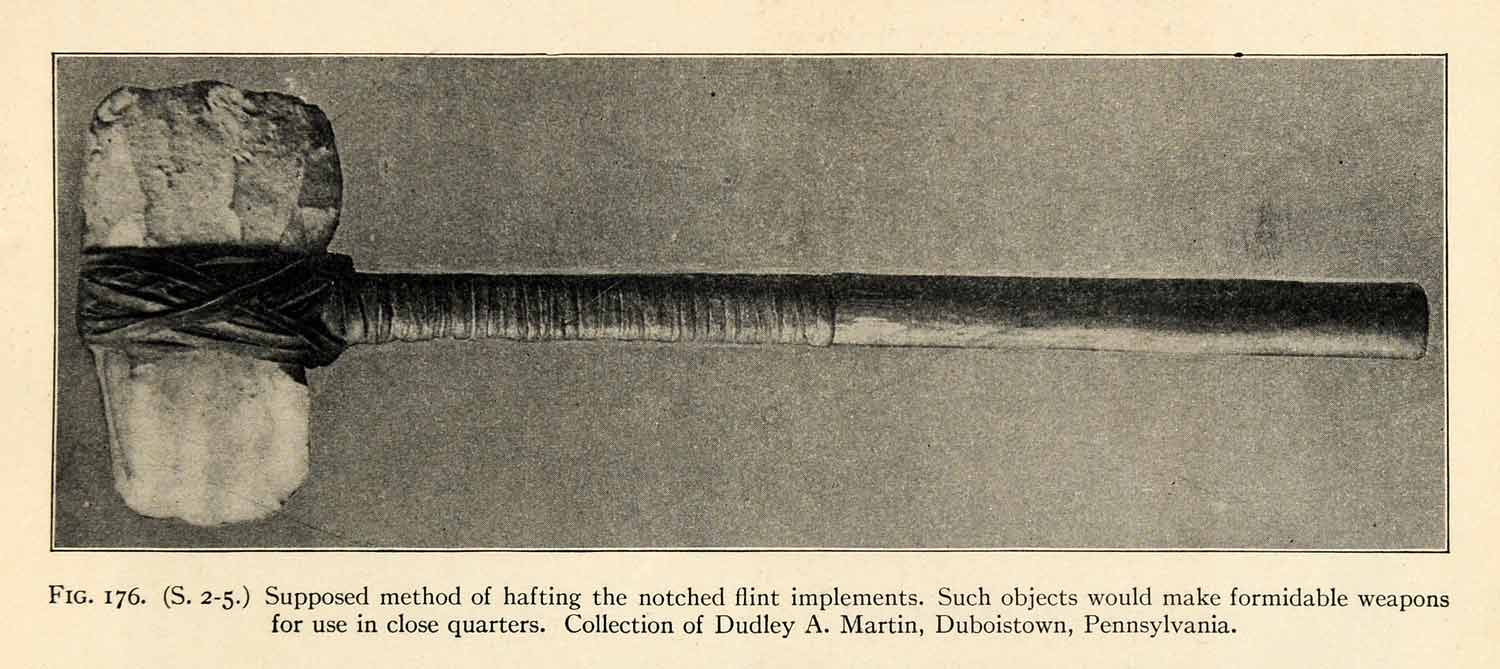 1910 Print Flint xe Weapon Archeology Artifact Native American Neolithic XGT1