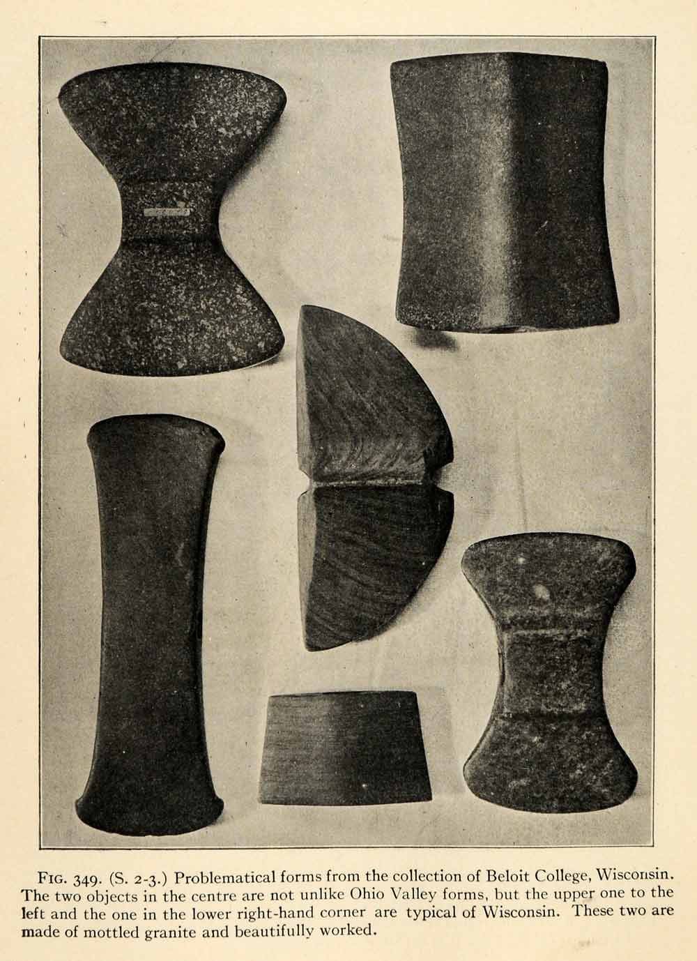 1910 Print Prehistoric Artifact Wisconsin Beloit Ohio Valley Granite Tools XGT1