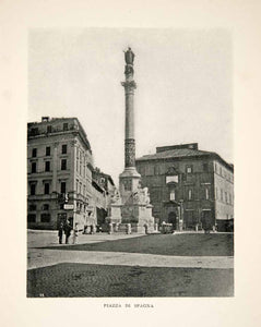 1906 Print Piazza di Spagna Cityscape Monument Statue Sculpture Rome Italy XGUB6