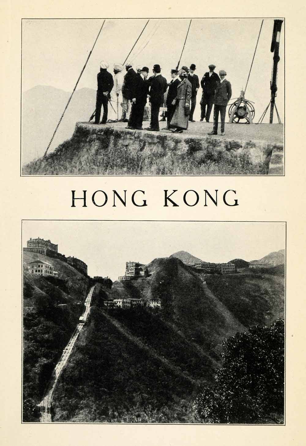 1912 Print Hong Kong Peak Tram Funicular Railway Victoria Costume China XGV1