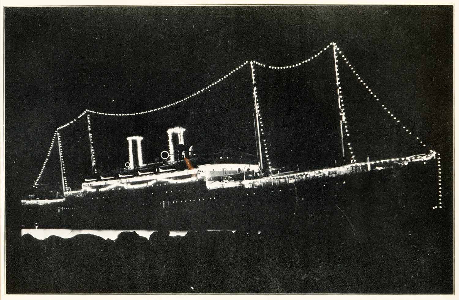 1912 Print S.S. Cleveland Night Lights Boat Manila Bay Philippines XGV1