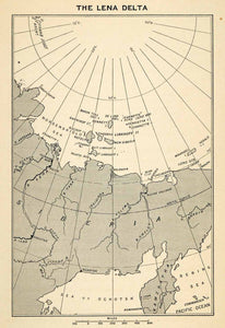 1907 Wood Engraving Lena Delta Wildlife Reserve Nature Map River Siberia XGV8