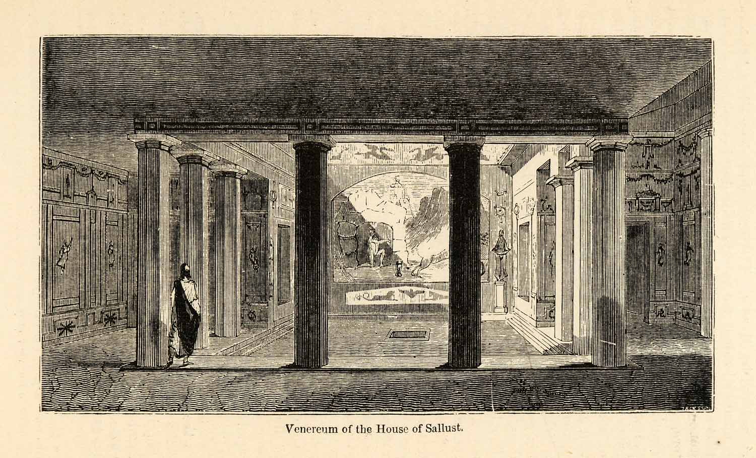 1871 Woodcut Venereum House of Sallust Roman Pompeii Italy Architecture XGV9