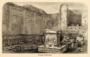 1871 Woodcut Temple Mercury Roman Pompeii Italy Archeology Architecture XGV9