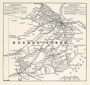 1891 Lithograph Map Buenos Aries Argentina Capital City Railroad Routes XGVA2