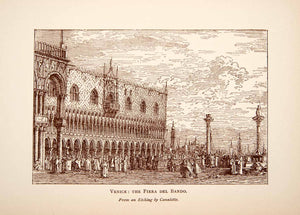 1892 Print Piera Del Bando Venice Italy Cityscape Canaletto Art Piazza San XGVB9