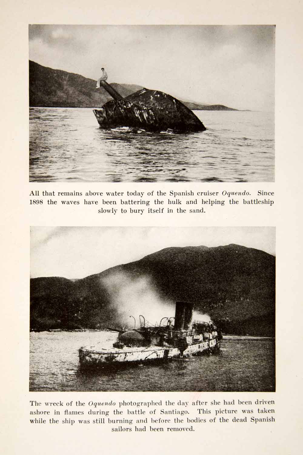 1935 PrintWater Ships Wreck Spanish Cruiser Oquendo Battleship Battle XGVC6