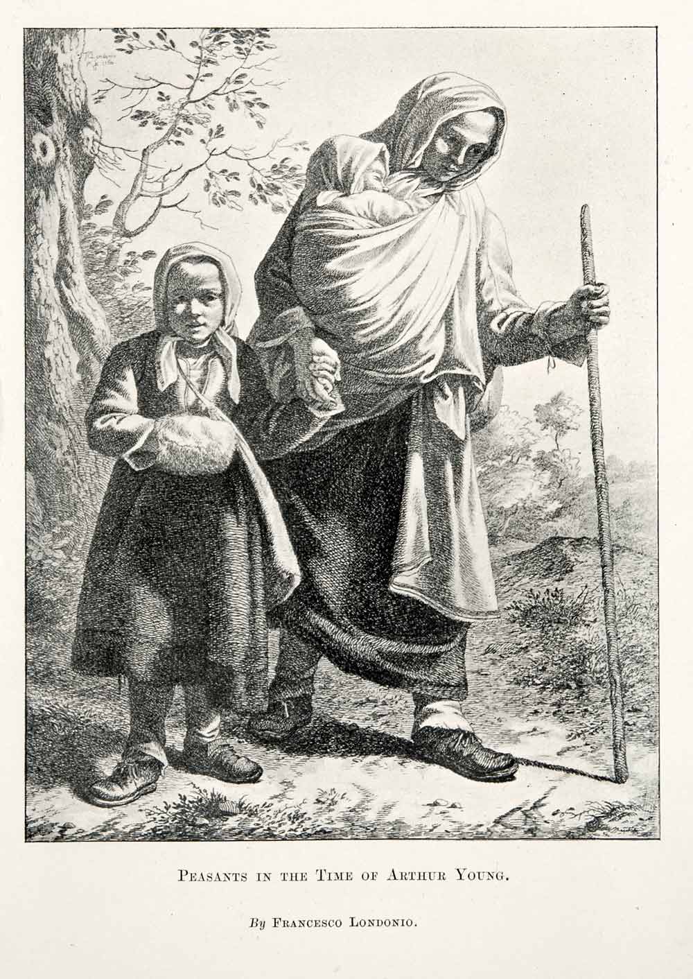 1902 Print Peasants Europe Child Infant Pedestrian Staff Costume Trail XGWA1