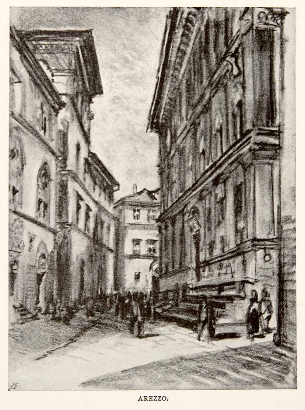 1904 Print Arezzo Tuscany Italy Street Architecture Buildings Joseph XGWA4