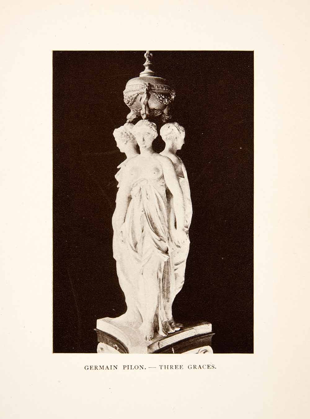 1907 Print Three Graces Goddess Charm Beauty Nude Germain Pilon Paris XGXA5