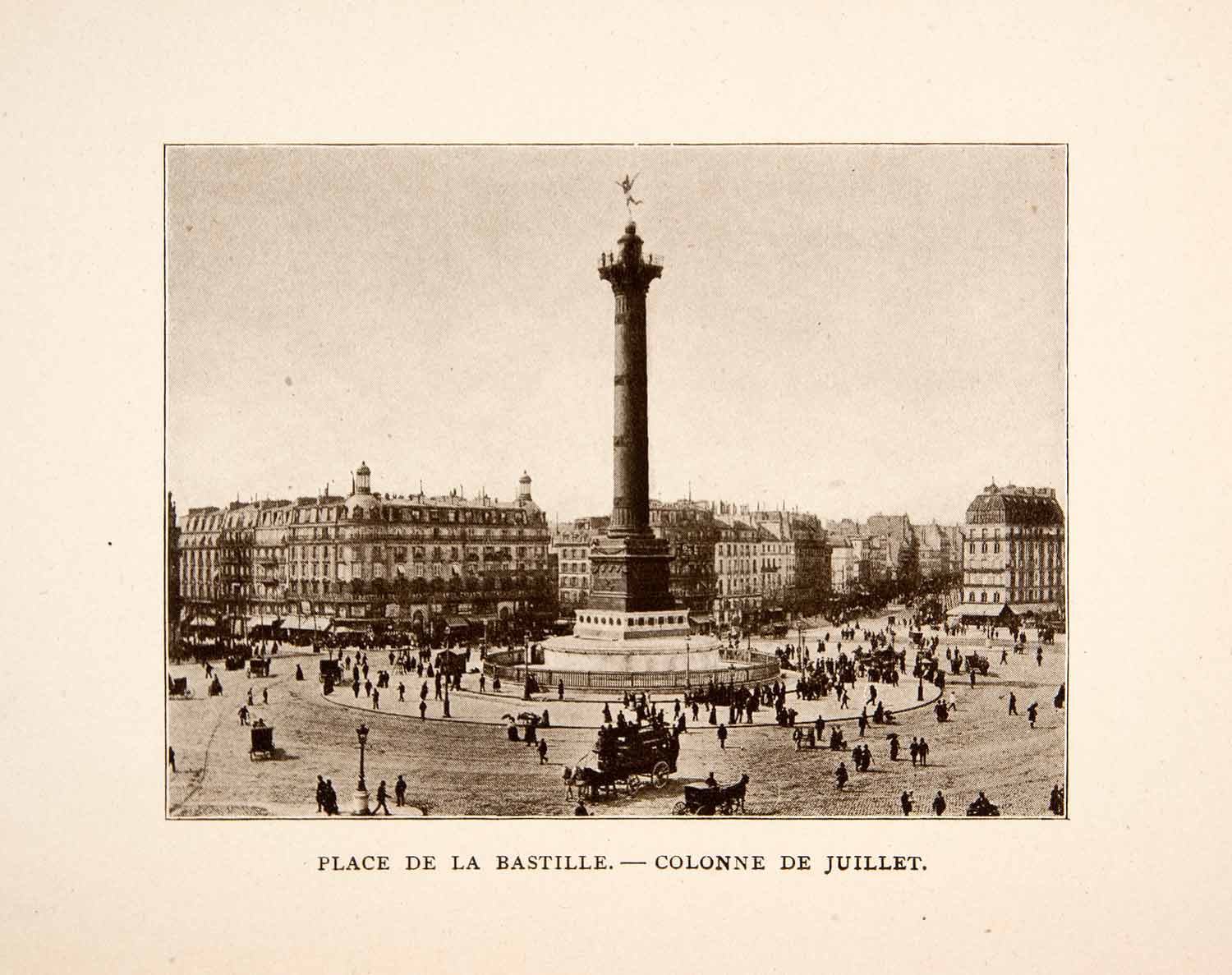 1907 Print Colonne Juillet July Column Place Bastille Paris France XGXA5