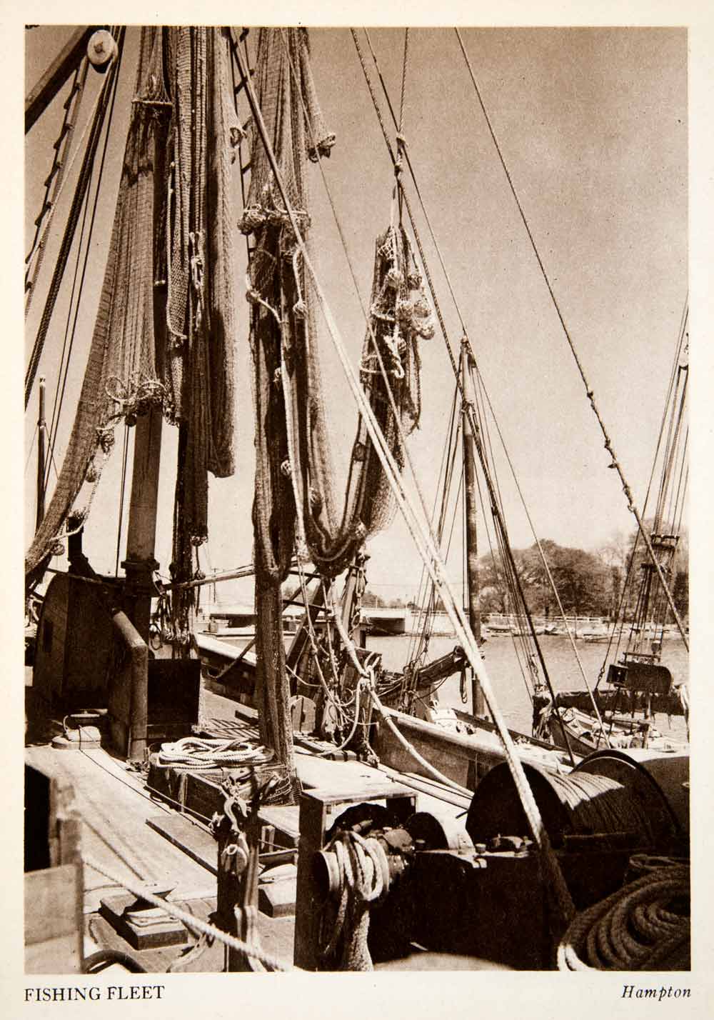 1947 Photogravure Fishing Fleet Ship Deck Hampton Virginia Rigging Mast XGXB2