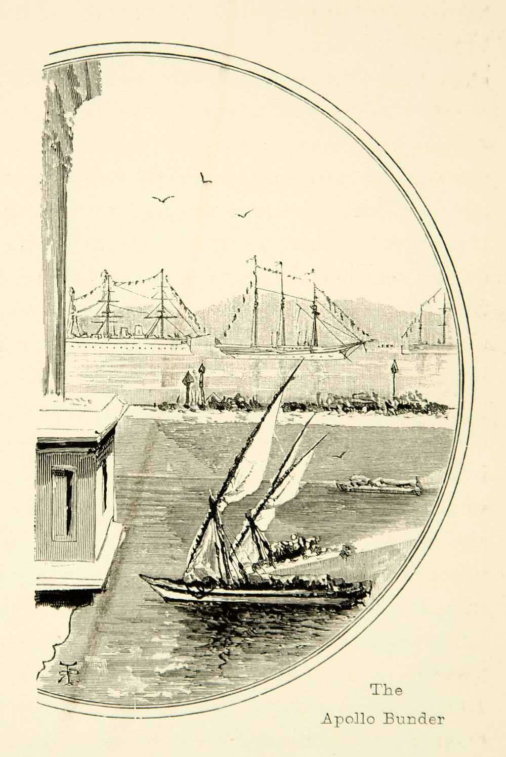 1887 Wood Engraving Wellington Pier Apollo Bunder Mumbai Maharashtra India XGXC6