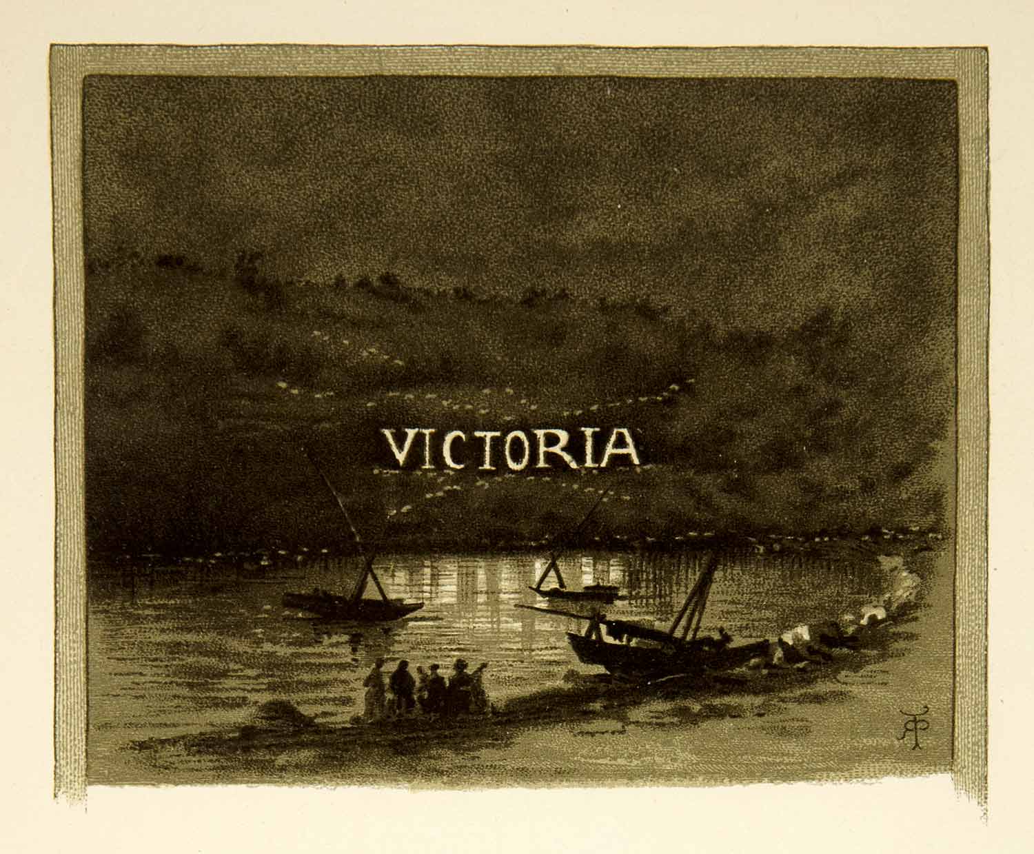 1887 Lithograph Art Victoria Australia Sailboat Harbor Scenic British XGXC6