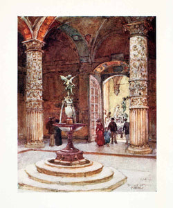 1905 Color Print Palazzo Vecchio Verrocchio Fountain Courtyard Florence XGYA2