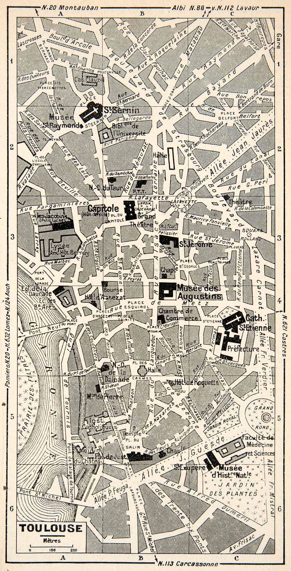 1949 Lithograph Vintage Street Map Landmarks Toulouse France City Planning XGYB4