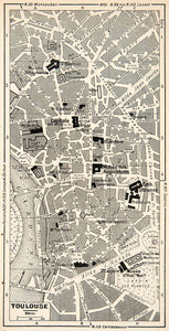 1949 Lithograph Vintage Street Map Landmarks Toulouse France City Planning XGYB4