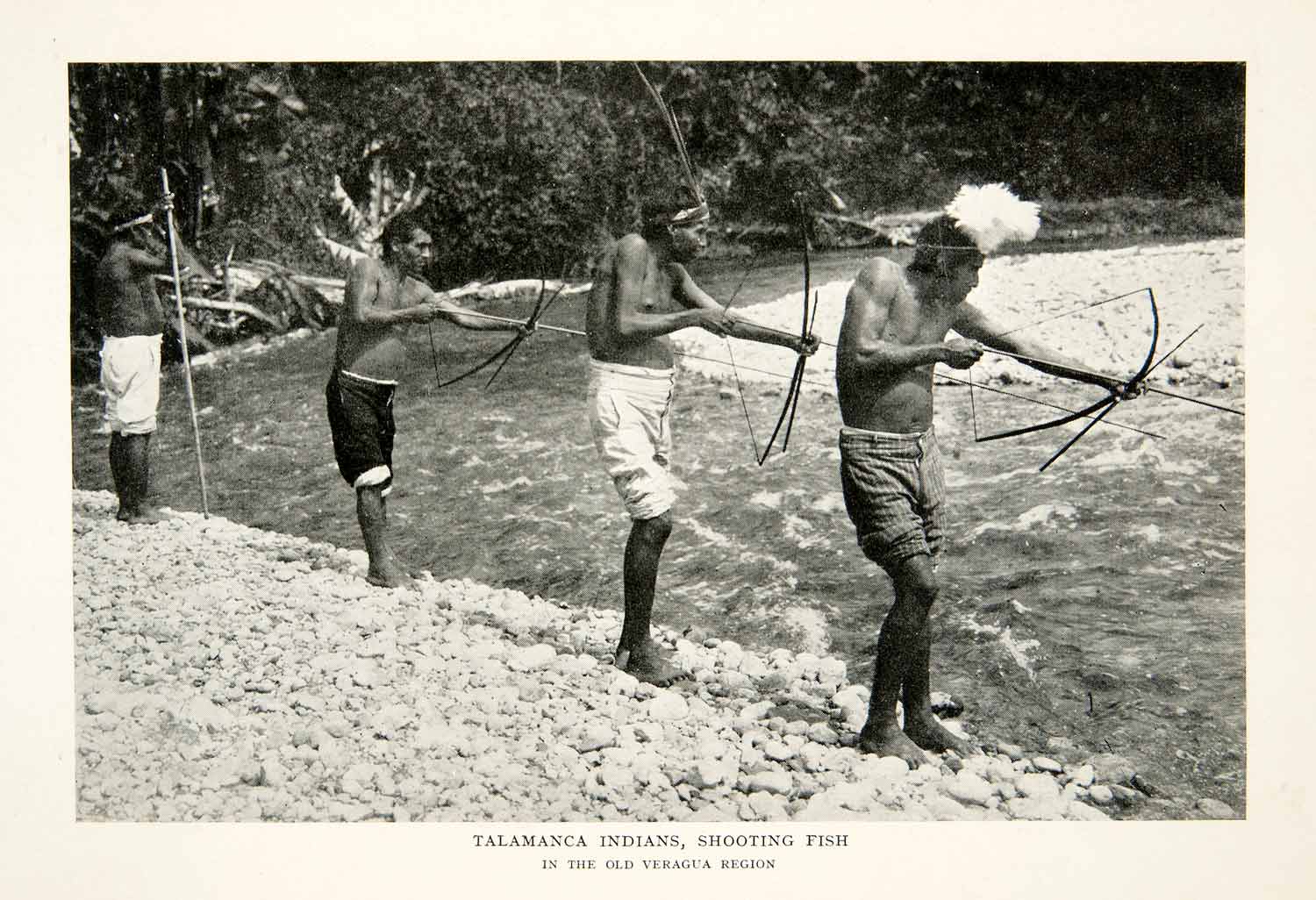 1925 Print Talamanca Indians Bribri Tribe Bow Arrow Fishermen River Co ...