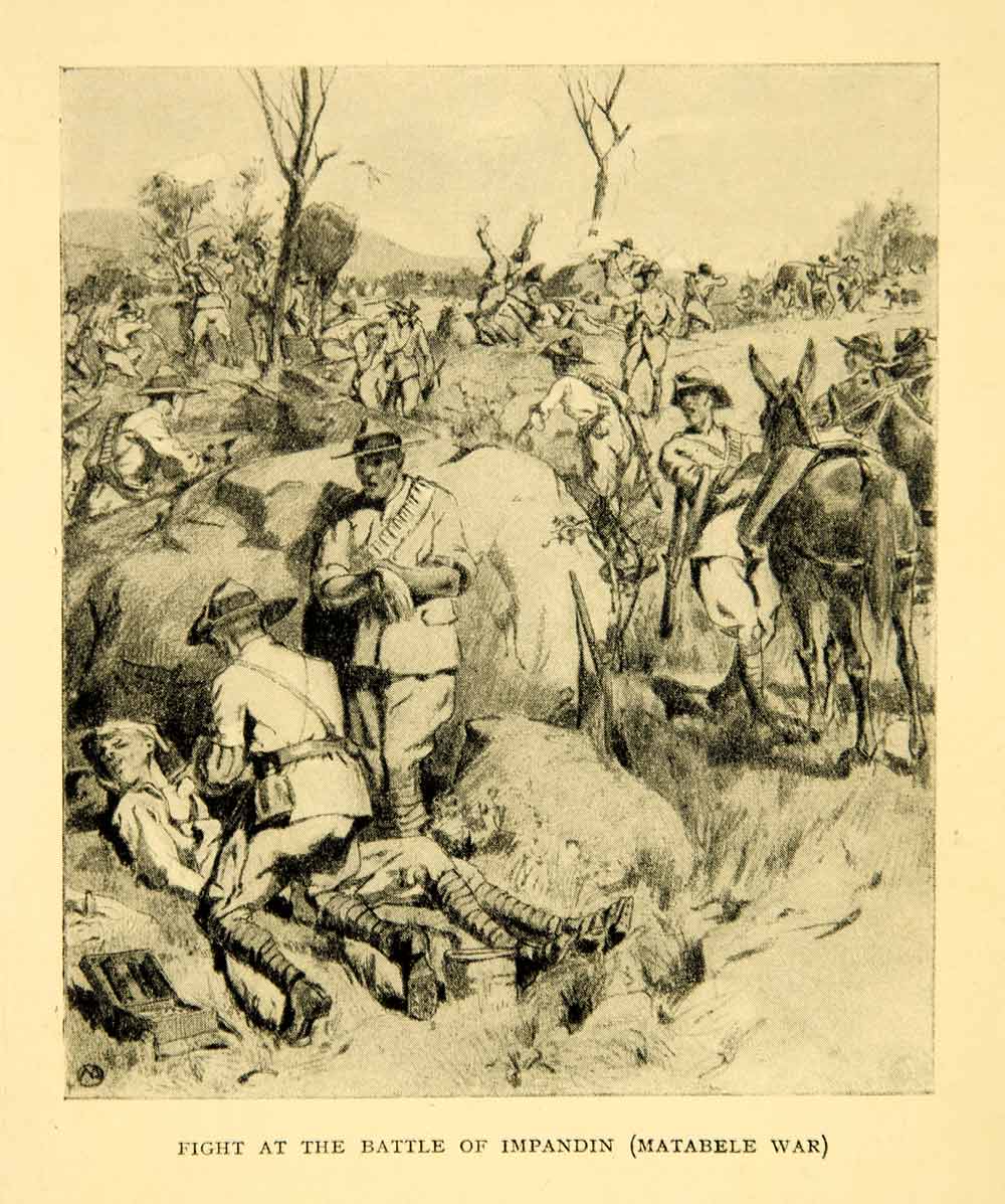 1926 Print Matabele War South Africa Maximilian Poosch British Battle XGYC2