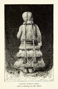 1882 Wood Engraving Samoyed Woman Winter Dress HJ Theel Russia Siberia XGYC4