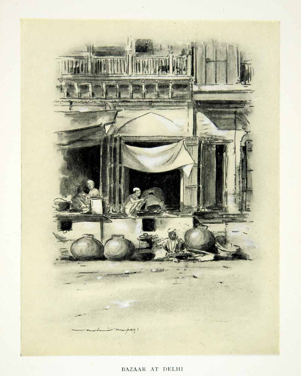 1902 Print Bazaar Market Delhi India Street Scene Cityscape Jugs Mortimer XGYC6