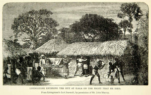 1912 Wood Engraving David Livingstone Deathbed Hut Ilala Chitambo Zambia XGYC7