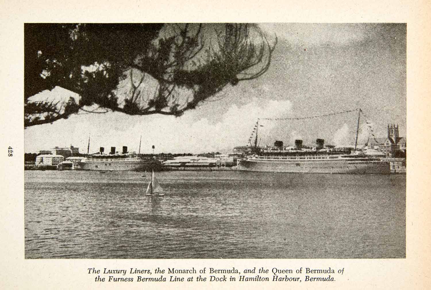 1947 Print Bermuda Luxury Cruise Ships Furness Hamilton Dock Historic XGZA6