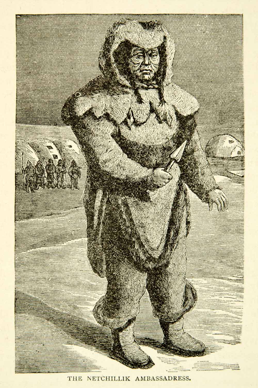 1884 Wood Engraving Netsilik Eskimo Netchillik Ethnic Native Costume XGZC7