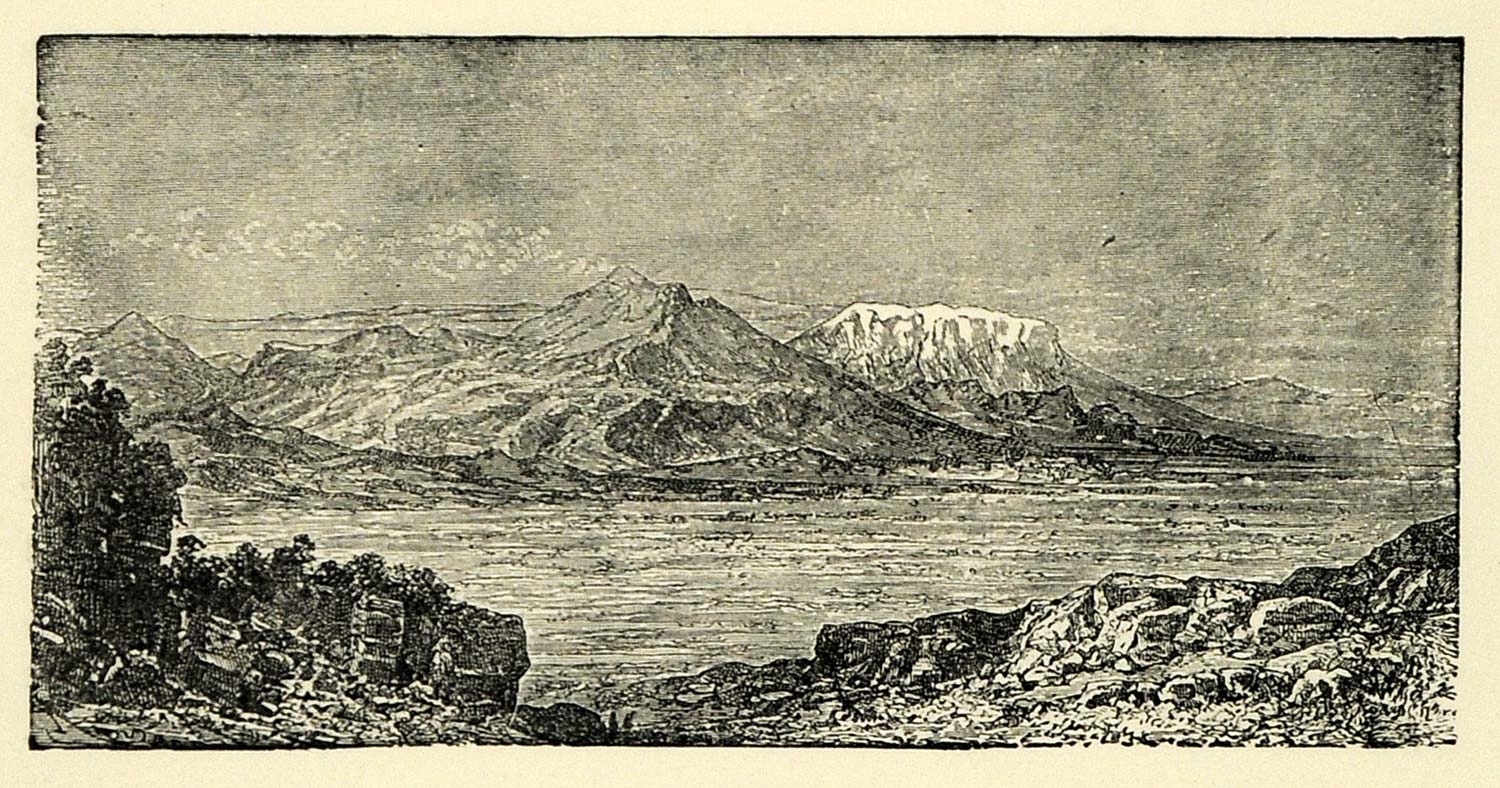 1890 Wood Engraving Boiotia Boeotia Greece Landscape Helikon Mount XHA1