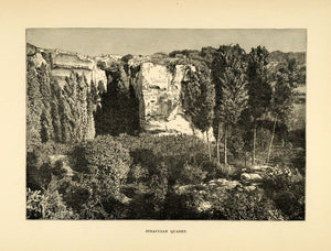 1890 Wood Engraving Quarry Syracuse Sicily Italy Stone Landscape Rock XHA1