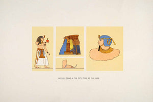 1903 Chromolithograph Costumes Valley Kings Thebes Uraeus Sandal Headdress XHA3