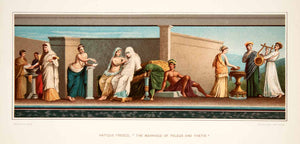 1890 Chromolithograph Peleus Thetis Greek Methology Marriage Wedding Harp XHB3