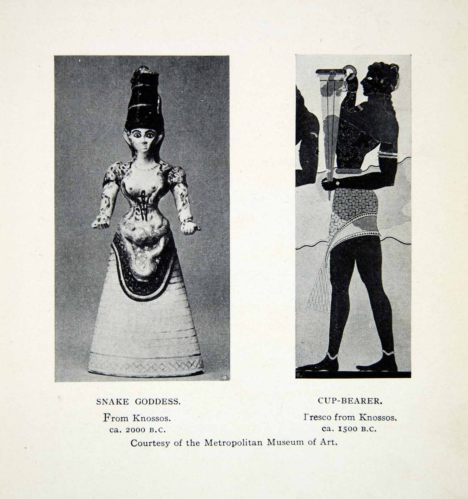 1925 Print Snake Goddess Statue Cup Bearer Knossos Crete Ancient Culture XHC6