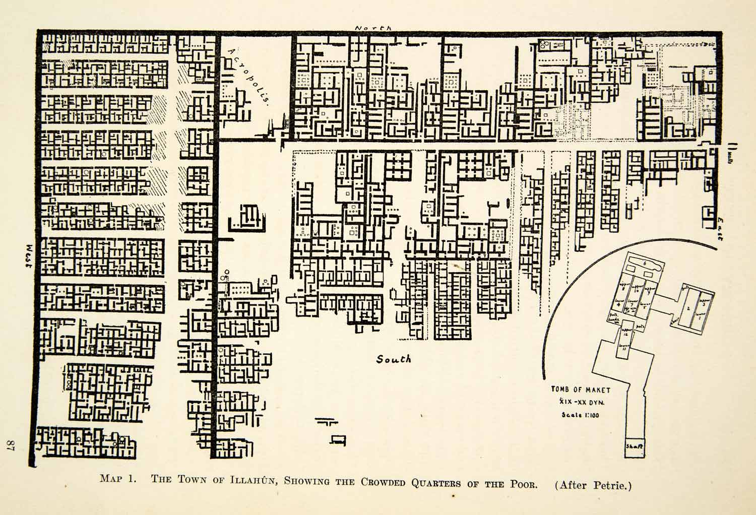 1909 Print Illahun Map Town Plan Diagram Maket Tomb Acropolis Egypt XHC8