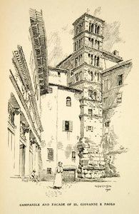 1907 Print Rome Italy Camanile Facade Giovanni Paolo Bell Tower Nelly XHD2