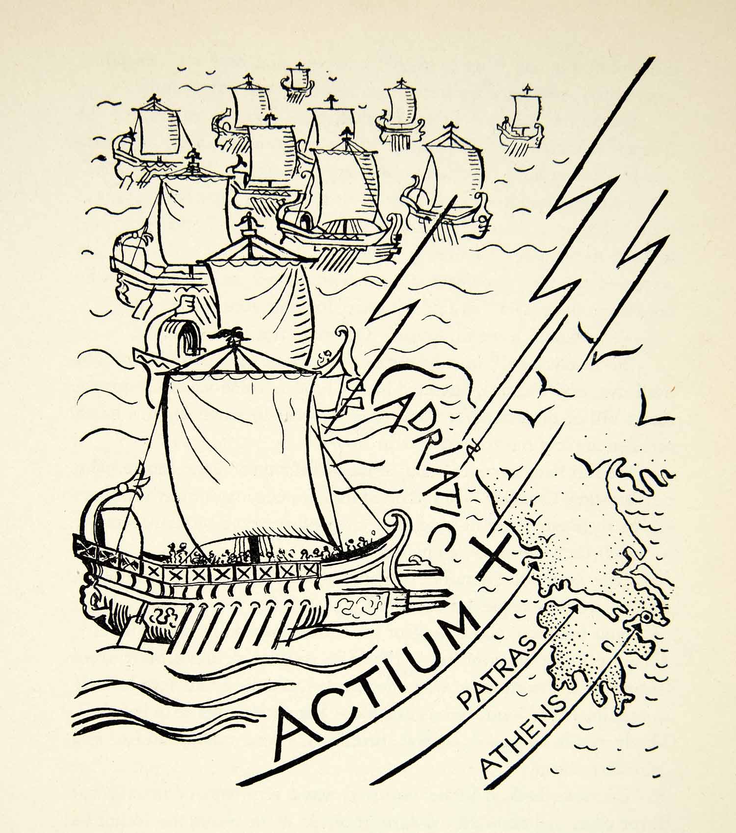 1947 Lithograph Roman Republic Battle Actium Julius Caesar Boat Genevieve XHD7