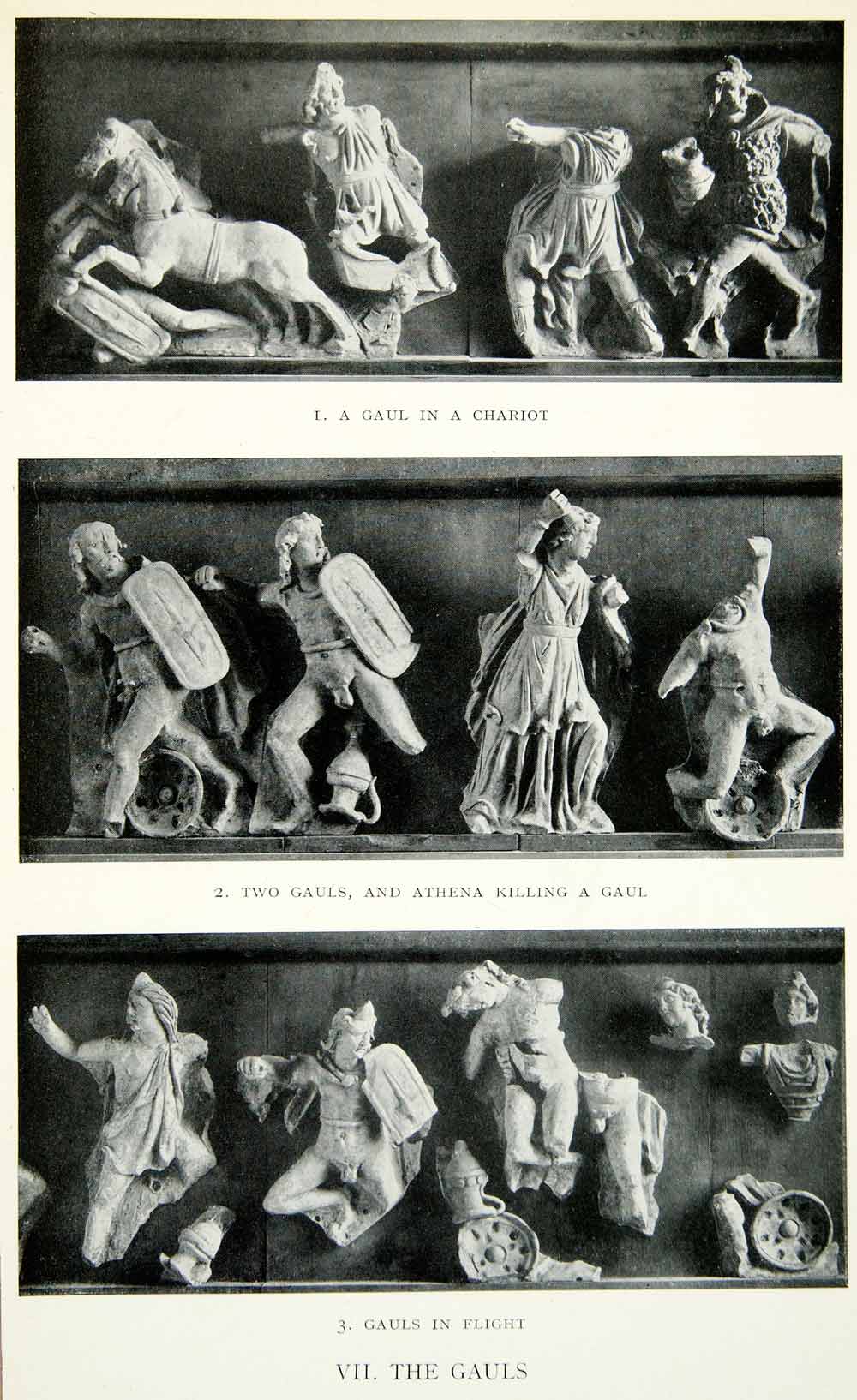 1927 Print Terra Cotta Frieze Ancient Greece Gaul Invasion War Archeology XHE5