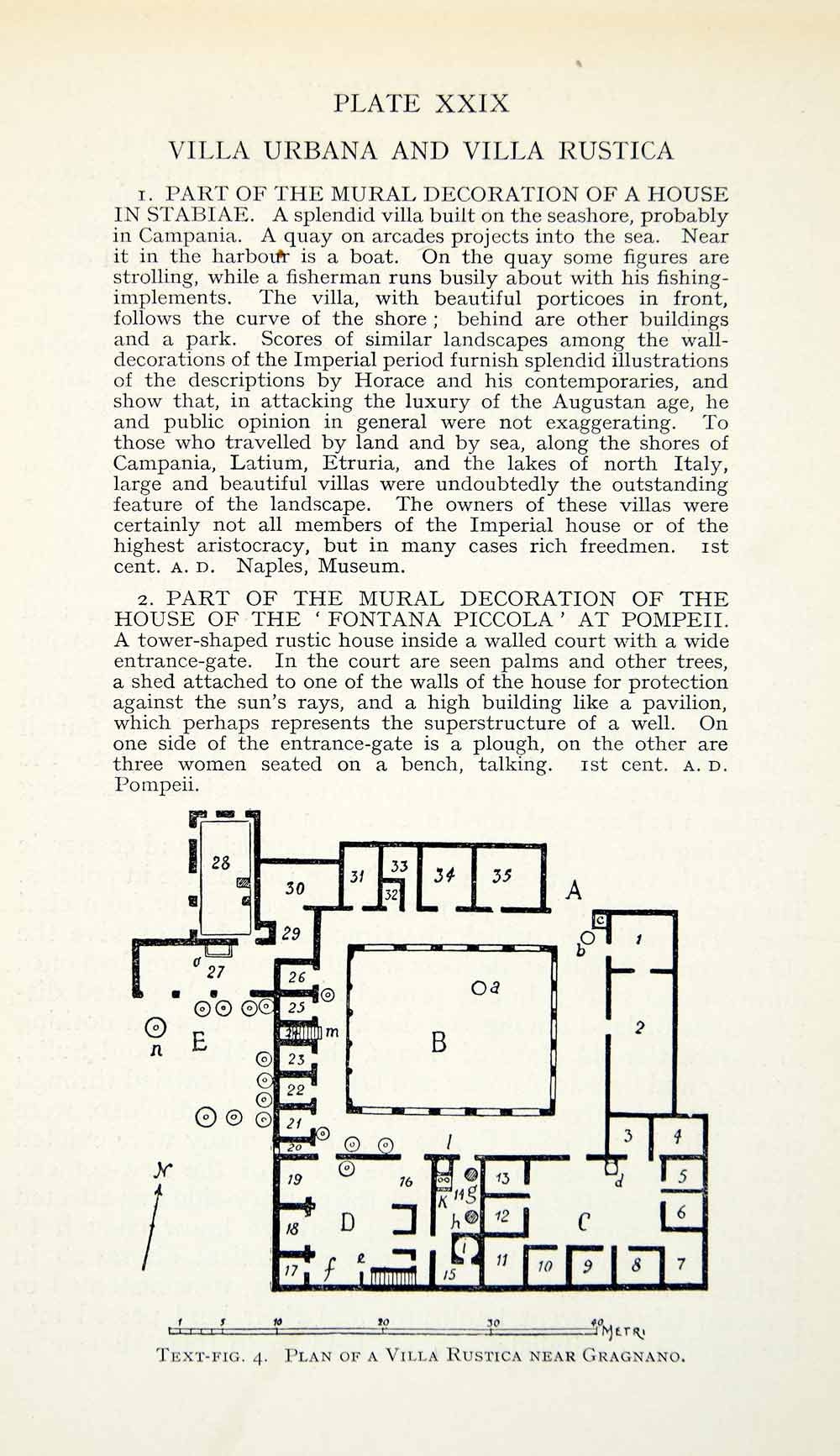 1927 Print Villa Rustica Architecture Floorplan Roman Archaeology Gragnano XHE5