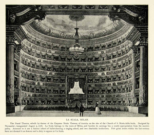 1895 Print La Scala Opera House Interior Ducal Theatre Milan Italy Piermarini