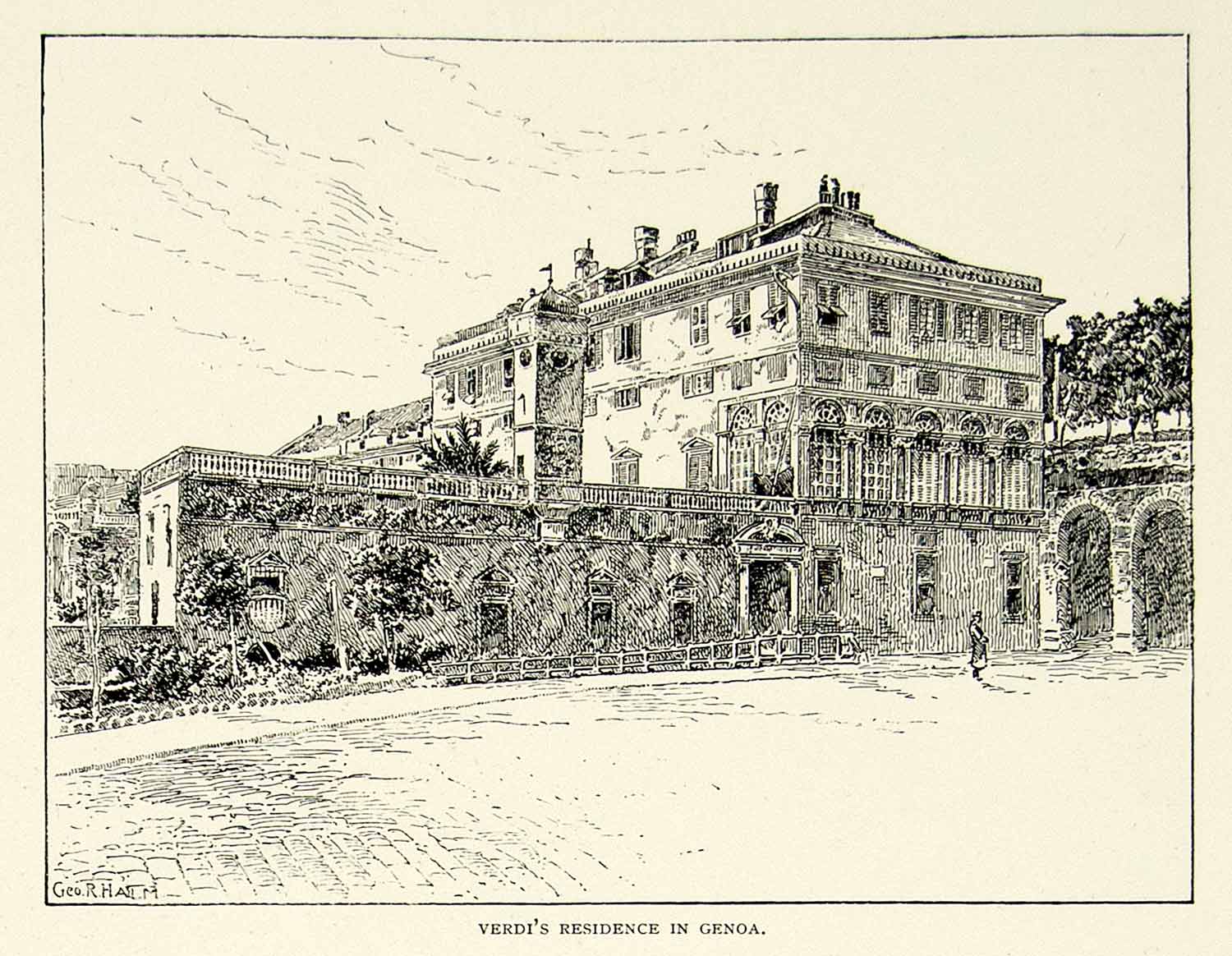 1895 Print Giuseppe Verdi Home House Genoa Italy Architecture Composer Music