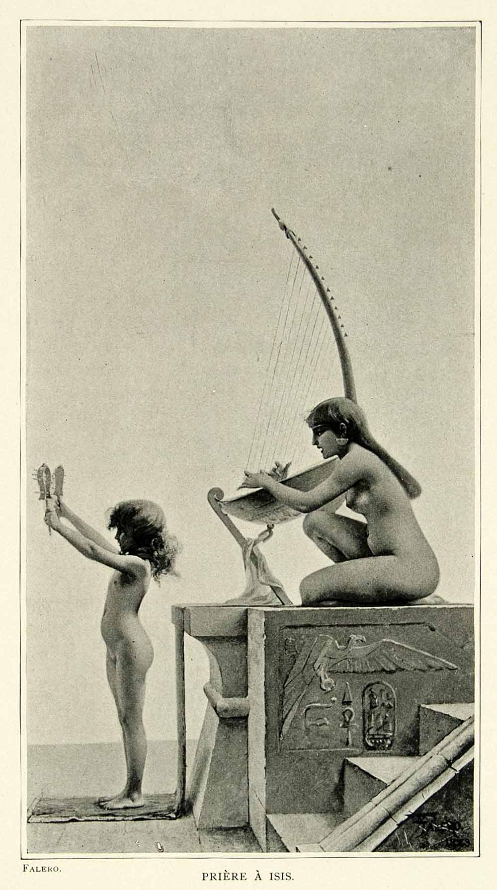 1895 Print Luis Ricardo Falero Priere a Isis Harp Egypt Mythology Goddess Prayer