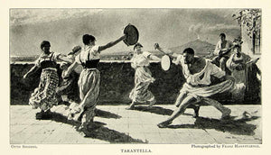 1895 Print Otto Sinding Art Tarantella Folk Dance Tambourine Italy Music Dancers